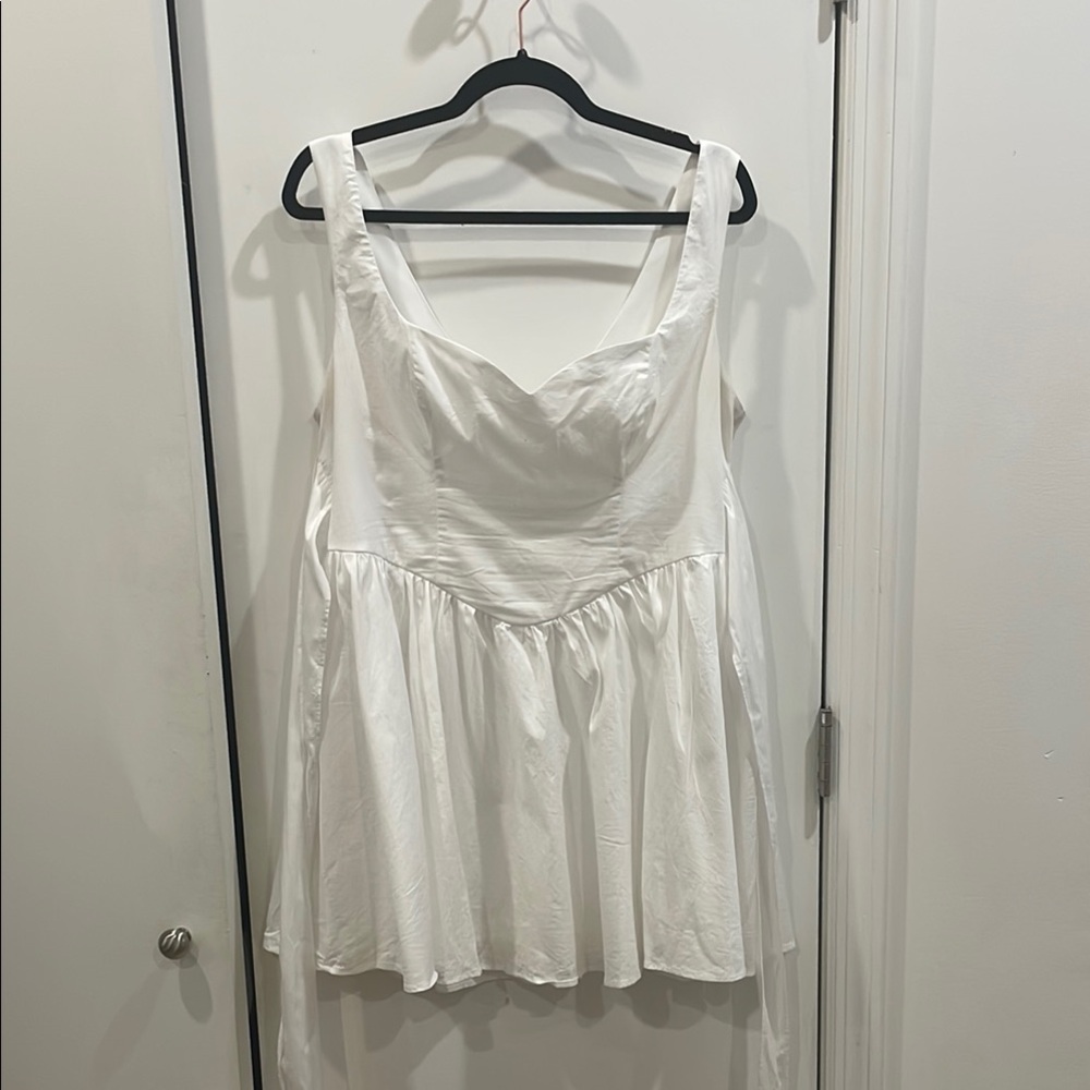 B Darlin linen-like White drop waist bridal Mini Dress with bow